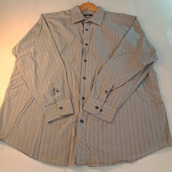 NWOT Alfani Men XXL Business Shirt Button Down Gray/Blue Striped 100% Cotton L/S - Picture 1 of 7